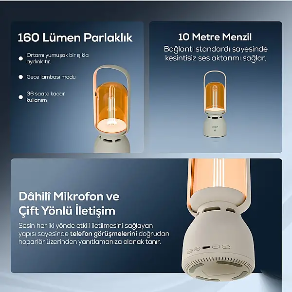 Lambalı Bluetooth Hoparlör | Gece Lambalı, 1800 Mah, Şarjlı, Müziğe Duyarlı, Taşınabilir (X6851) - 3