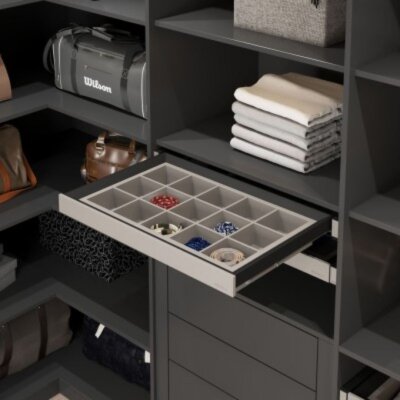 Starax 70cm Leather Touch Gizli Raylı Bölmeli Çekmece Antrasit Renk (S-6421-A) - Starax