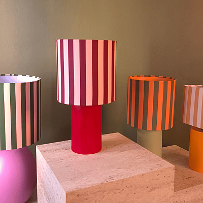 Lumiere Çizgili Koleksiyonu Kiraz- Pembe Abajur - 7