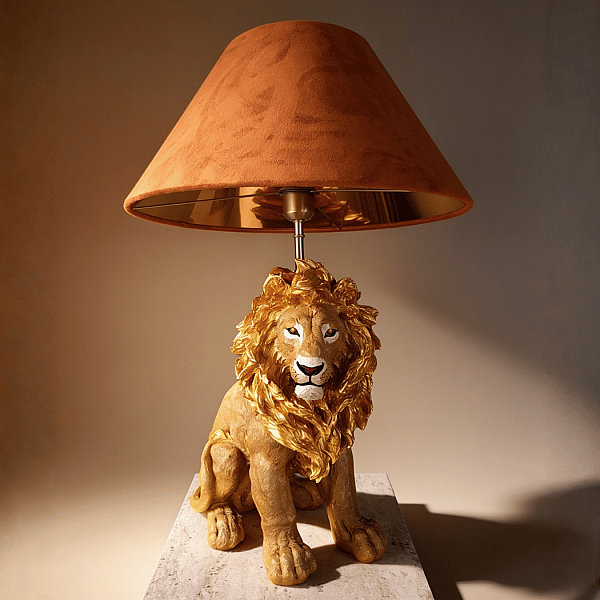 Mamba Lion Terracotta Kadife Dekoratif Abajur - 1