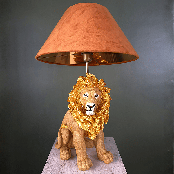 Mamba Lion Terracotta Kadife Dekoratif Abajur - 3