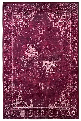 Marcel Bordo Vintage Desenli Yıkanabilir İnce Dijital Baskı Şönil Salon Oturma Odası Koridor Halısı 120x200 - 1