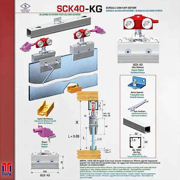 Mepa 40 Kg Cam Kapı Sürme Sistemi (SCK40) - 3