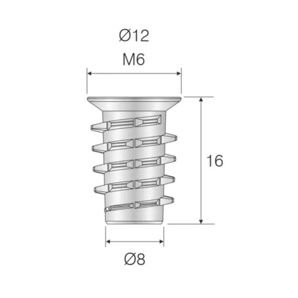 Mesan Ø8x16mm M6 Metal Tırtıllı Dübel (102-04-13-403) - 3