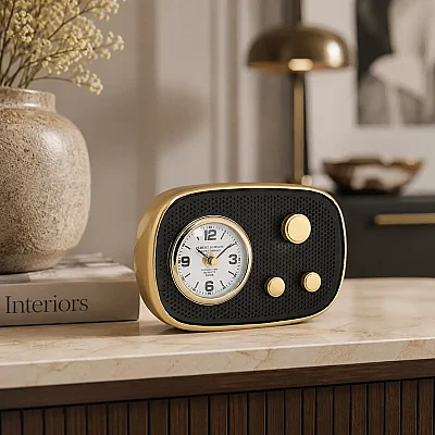 Metal Gold Siyah Radio Saat 6*22*14 cm (AK.IV0305) - 1