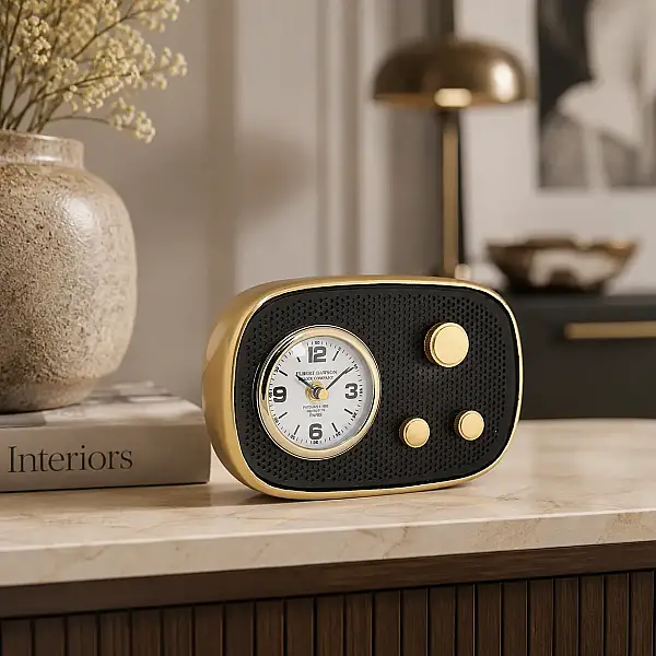 Metal Gold Siyah Radio Saat 6*22*14 cm (AK.IV0305) - 1