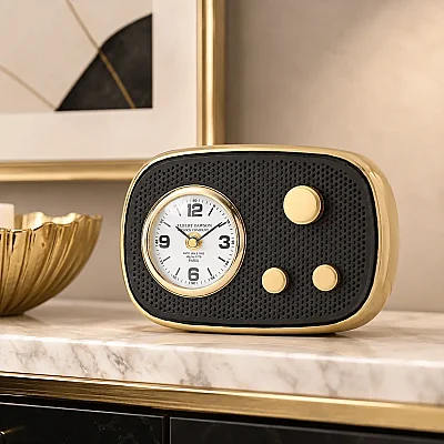Metal Gold Siyah Radio Saat 6*22*14 cm (AK.IV0305) - 5