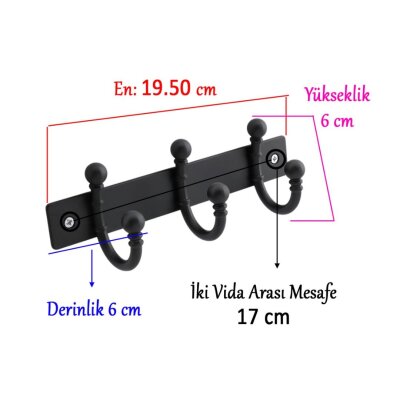 Metax Misket Modeli 3'lü Askı Siyah Renk (M-01-02) - 3