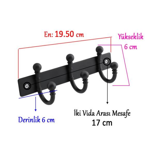 Metax Misket Modeli 3'lü Askı Siyah Renk (M-01-02) - 3