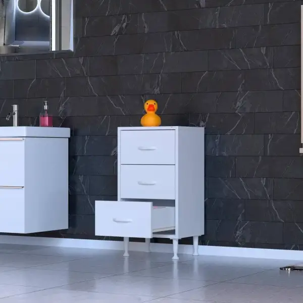 Modilayn SÖKE 3'lü 45cm Çekmece Çok Amaçlı Banyo, Mutfak Dolabı Beyaz (103-B3Ç_B_45) - 1