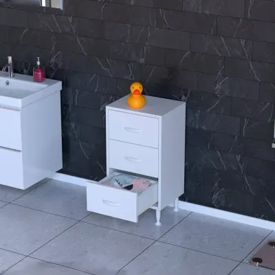 Modilayn SÖKE 3'lü 45cm Çekmece Çok Amaçlı Banyo, Mutfak Dolabı Beyaz (103-B3Ç_B_45) - 3