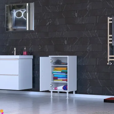 Modilayn SÖKE 50cm 1 Kapaklı 3 Göz Raf Çok Amaçlı Banyo, Mutfak Dolabı Beyaz (103-B1K_2R_B_50) - 1