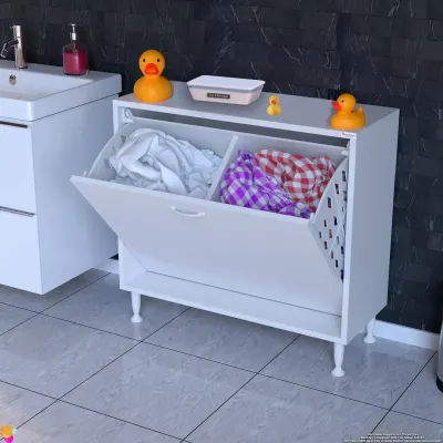 Modilayn SÖKE 70cm 2 Göz Sepetli Mini Çok Amaçlı Banyo, Mutfak Dolabı Beyaz (103-B2S_B_70) - 3
