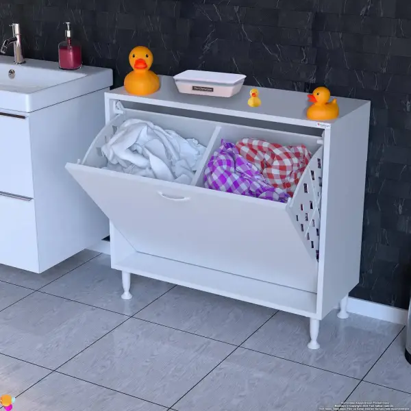 Modilayn SÖKE 70cm 2 Göz Sepetli Mini Çok Amaçlı Banyo, Mutfak Dolabı Beyaz (103-B2S_B_70) - 3