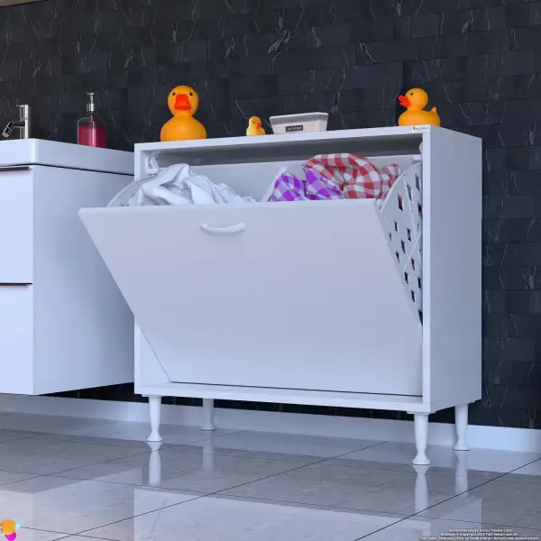 Modilayn SÖKE 70cm 2 Göz Sepetli Mini Çok Amaçlı Banyo, Mutfak Dolabı Beyaz (103-B2S_B_70) - 1