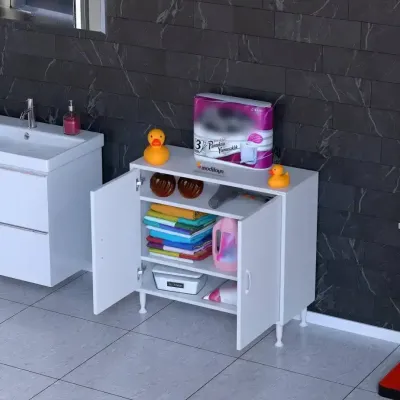 Modilayn SÖKE 80cm 2 Kapaklı 3 Göz Raf Çok Amaçlı Banyo, Mutfak Dolabı Beyaz (103-B2K_2R_B_80) - 3