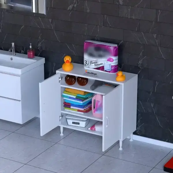 Modilayn SÖKE 80cm 2 Kapaklı 3 Göz Raf Çok Amaçlı Banyo, Mutfak Dolabı Beyaz (103-B2K_2R_B_80) - 3