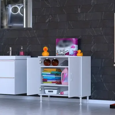 Modilayn SÖKE 80cm 2 Kapaklı 3 Göz Raf Çok Amaçlı Banyo, Mutfak Dolabı Beyaz (103-B2K_2R_B_80) - 1