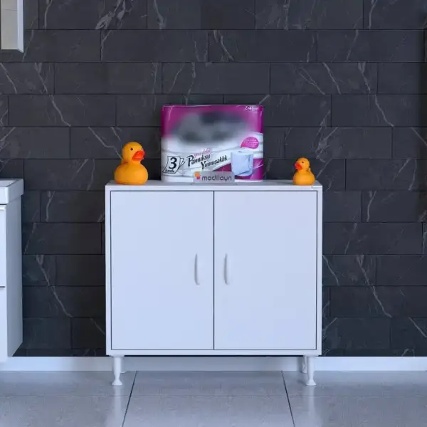 Modilayn SÖKE 80cm 2 Kapaklı 3 Göz Raf Çok Amaçlı Banyo, Mutfak Dolabı Beyaz (103-B2K_2R_B_80) - 2