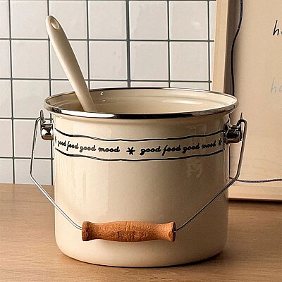 Mood Ahşap Detaylı Emaye Yoğurt/Bakliyat Bakracı 20 cm 3 Litre (EMAY21) - Emaylab