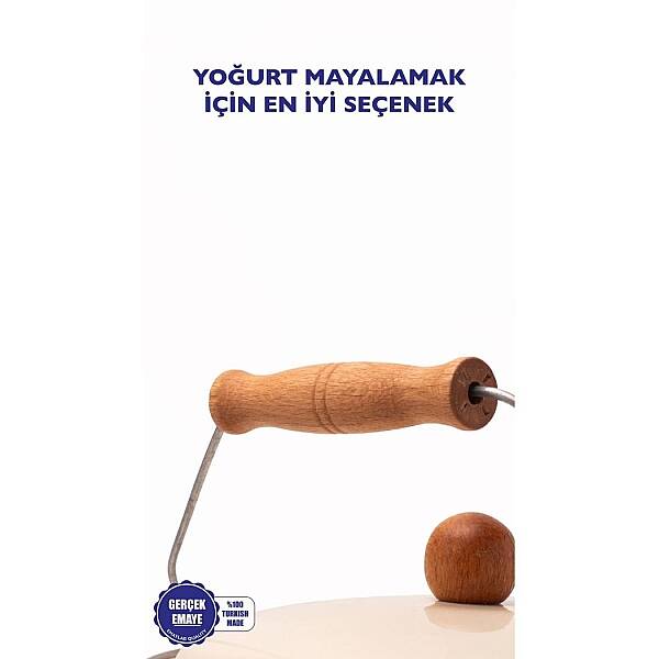 Mood Ahşap Detaylı Emaye Yoğurt/Bakliyat Bakracı 20 cm 3 Litre (EMAY21) - 3