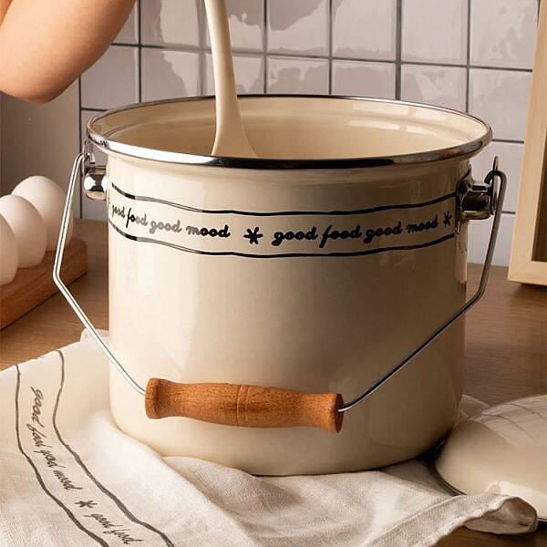 Mood Ahşap Detaylı Emaye Yoğurt/Bakliyat Bakracı 20 cm 3 Litre (EMAY21) - 2