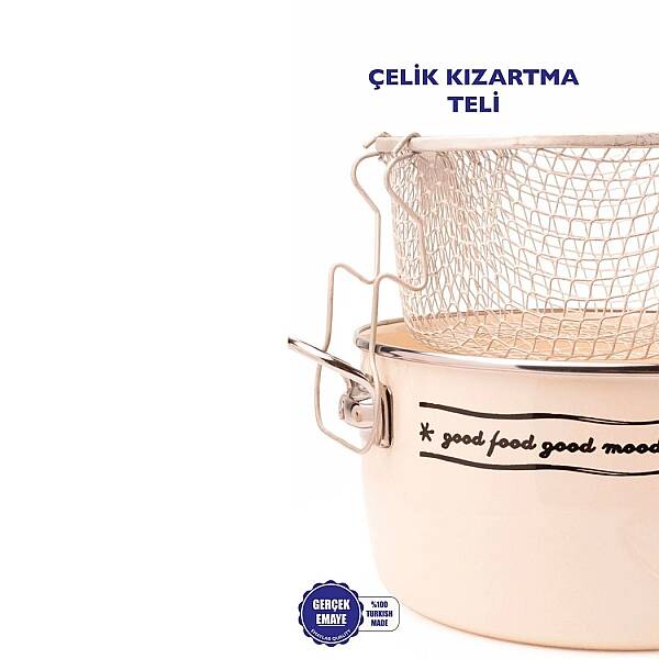 Mood Emaye Özel Pyrex Kapaklı Kızartma Tenceresi/ Fritöz (EMAY20) - 4