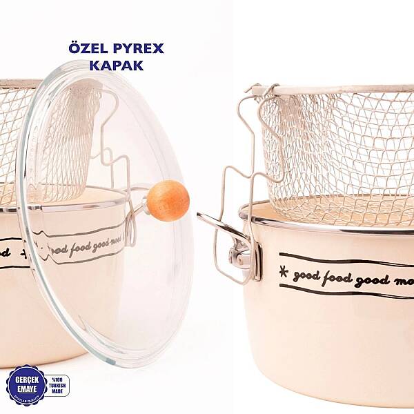 Mood Emaye Özel Pyrex Kapaklı Kızartma Tenceresi/ Fritöz (EMAY20) - 3