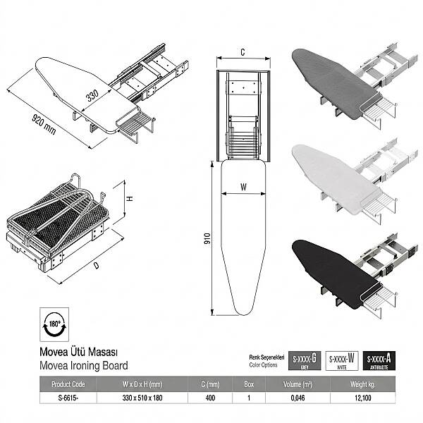Starax Movea Ütü Masası Antrasit 40 Cm (S-6615-A) - 3