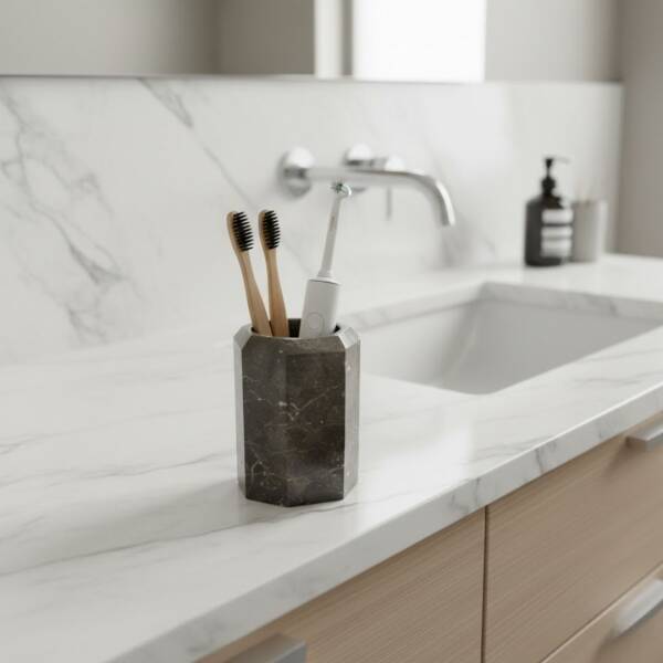 Nicol Octavia Tezgah Üstü Diş Fırçalığı Mermer/Moka (A.1NCL.2292038) - 1