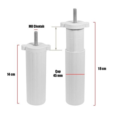 Nobel Ayarlı Koltuk Destek Ayağı Beyaz M8 Bağlantılı Ayak 14cm (1277-B) - Nobel (1)