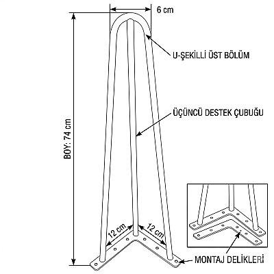 Nobel Üçgen Masa Ayağı Siyah 74cm Ayak (1278-74-02) - 3