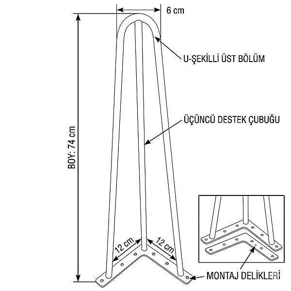 Nobel Üçgen Masa Ayağı Siyah 74cm Ayak (1278-74-02) - 3