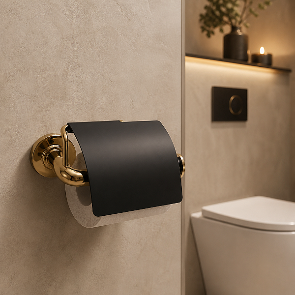 System Banyo Nord Kapaklı Tuvalet Kağıtlığı Gold/Siyah Renk 69x121x155 mm (BA1041 010 GL-AL6) - 1