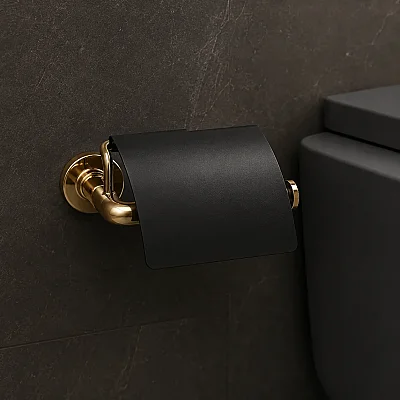 System Banyo Nord Kapaklı Tuvalet Kağıtlığı Gold/Siyah Renk 69x121x155 mm (BA1041 010 GL-AL6) - 1