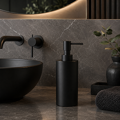 Vitale Banyo Nova Tezgah Üstü Yuvarlak Sıvı Sabunluk Mat Siyah (KBW-633MB) - Vitale Banyo