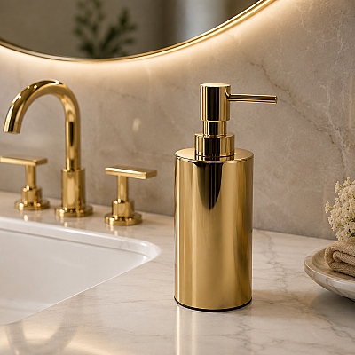 Vitale Banyo Nova Tezgah Üstü Yuvarlak Sıvı Sabunluk Parlak Altın (KBW-633GL) - Vitale Banyo