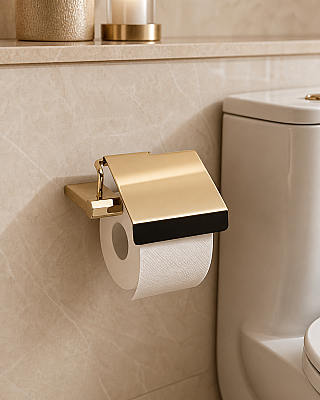System Banyo Octagon Kapaklı Tuvalet Kağıtlığı Gold Renk 52x137x152 mm (BA1026 023 GL) - System Banyo