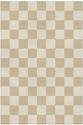 Odessa 502 Damalı Halı Bej Krem Yıkanabilir Dokuma Taban İnce Halı Oturma Odası Salon Halısı 120x200 - 1