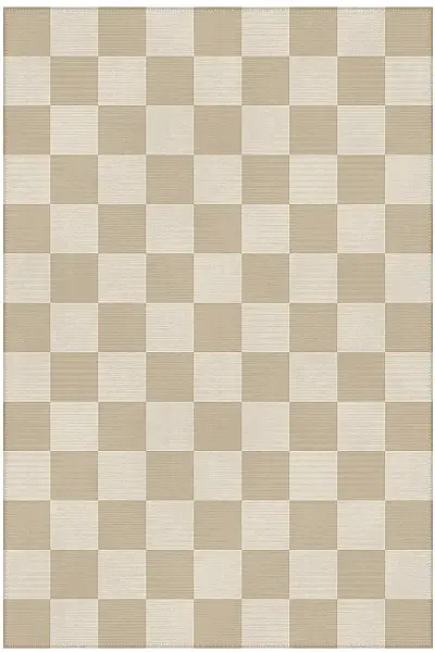 Odessa 502 Damalı Halı Bej Krem Yıkanabilir Dokuma Taban İnce Halı Oturma Odası Salon Halısı 120x200 - 1