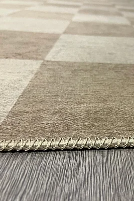 Odessa 502 Damalı Halı Bej Krem Yıkanabilir Dokuma Taban İnce Halı Oturma Odası Salon Halısı 120x200 - 5