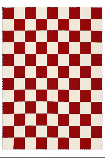 Odessa Kırmızı Krem Damalı Yıkanabilir Bohem Dijital Baskı Şönil Mutfak Salon Ev Oda Koridor Halısı 120x200 - 1