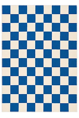 Odessa Mavi Krem Damalı Modern Geometrik Yıkanabilir Dijital Baskı Giyinme Salon Oturma Odası Halısı 120x200 - 1