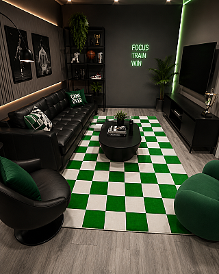 Odessa Yeşil Krem Damalı Yıkanabilir Bohem Dijital Baskı Şönil Mutfak Salon Ev Oda Koridor Halısı 120x200 - 4