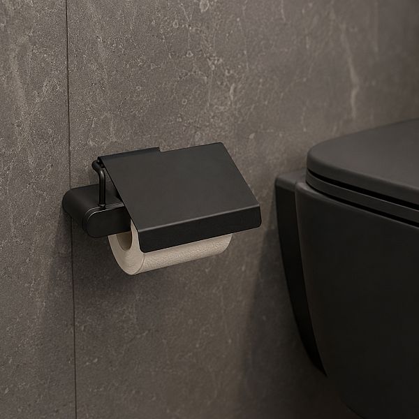 System Banyo Ovalin Kapaklı Tuvalet Kağıtlığı Siyah Renk 87x137x159 mm (BA1025 023 AL6) - 1