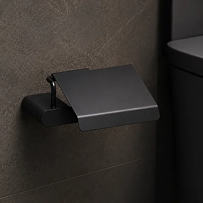 System Banyo Ovalin Kapaklı Tuvalet Kağıtlığı Siyah Renk 87x137x159 mm (BA1025 023 AL6) - 1