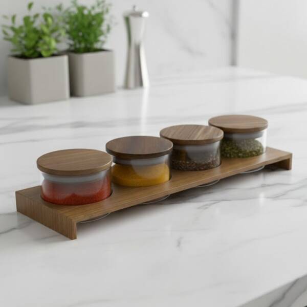 Pelikan Çekmece İçi Ahşap Baharatlık 4 Büyük Cam Kavanoz (C11012AD) - 1