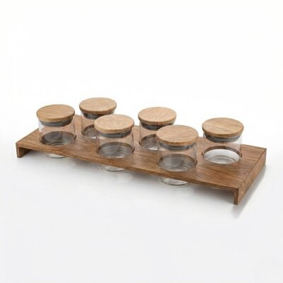 Pelikan Çekmece İçi Ahşap Baharatlık Elit 6 Cam Kavanoz Koyu Meşe (E10011AD) - Pelikan (1)