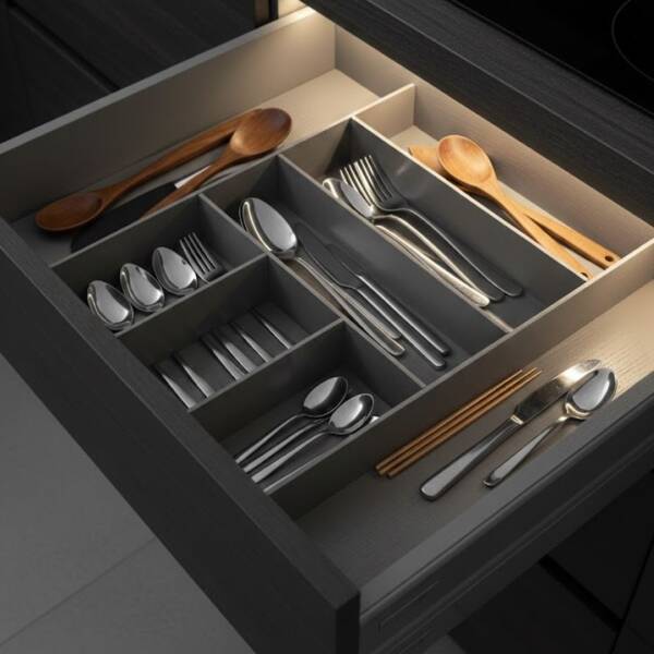 Pelikan Elit Çekmece İçi Ahşap Kaşıklık Antrasit 60 cm (E10060G) - 1