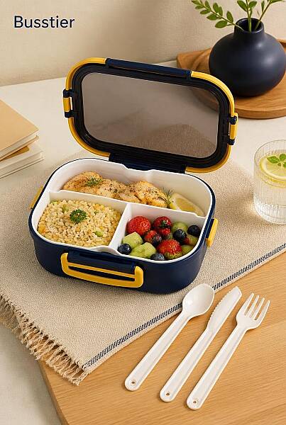 Plastik Mavi Lunchbox 2 Katlı 6 Bölmeli Sefer Tası, Yemek Kutusu (AMZ45) - 1